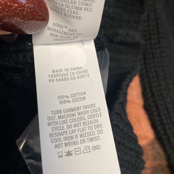 Aerie NWT M over-sized black cotton waffle knit all-season slouchy sweate… - Picture 7 of 7